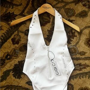 GIGI C sold at FREE PEOPLE White Halter Zip-Front One-Piece